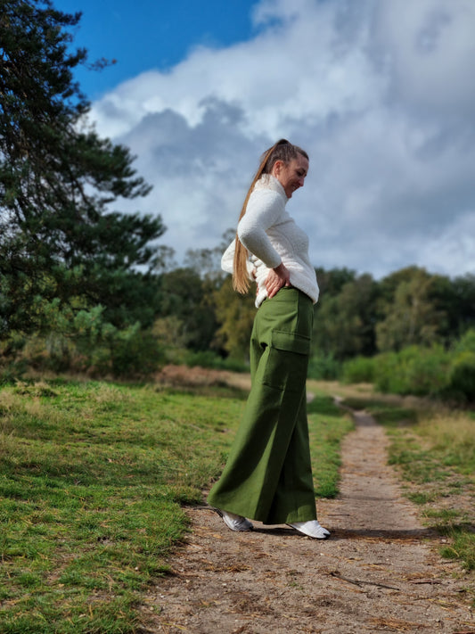 Forest Green Cotton and Hemp Trousers for Women
