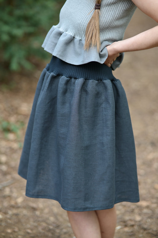 Linnen rok – donkerblauw, knielengte
