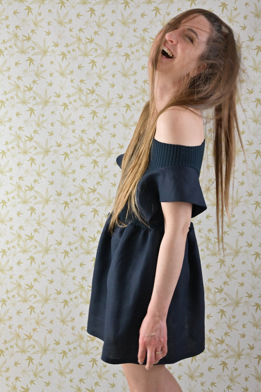 Dark Blue Linen Tunic Dress