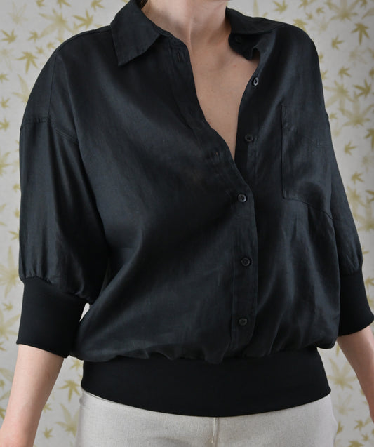 Black Linen Blouse for Women