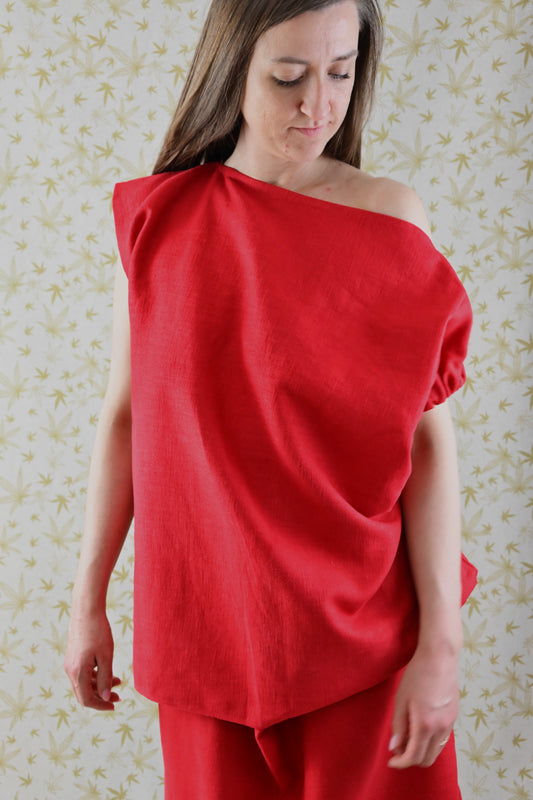 Linnen blouse – rood, asymmetrisch