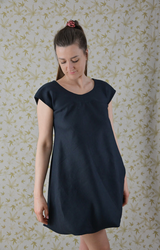 Linnen jurk – donkerblauw, lang
