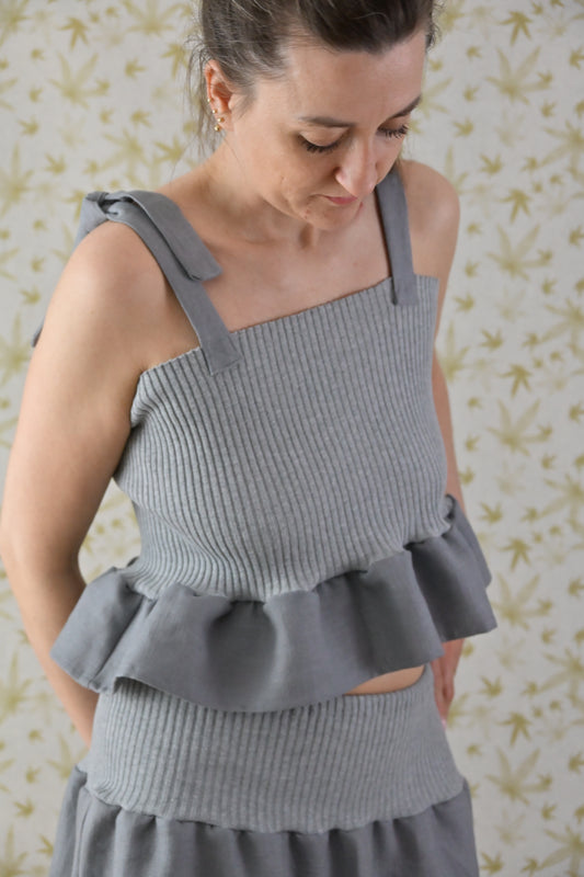 Grey Linen & Cotton Cropped Top