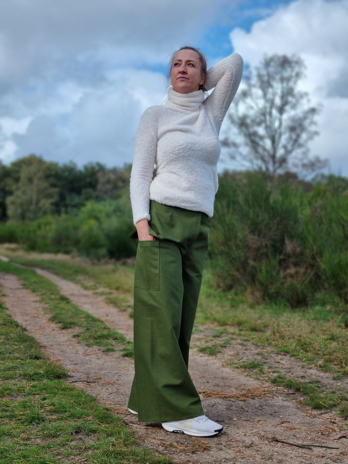 Forest Green Cotton and Hemp Trousers for Women