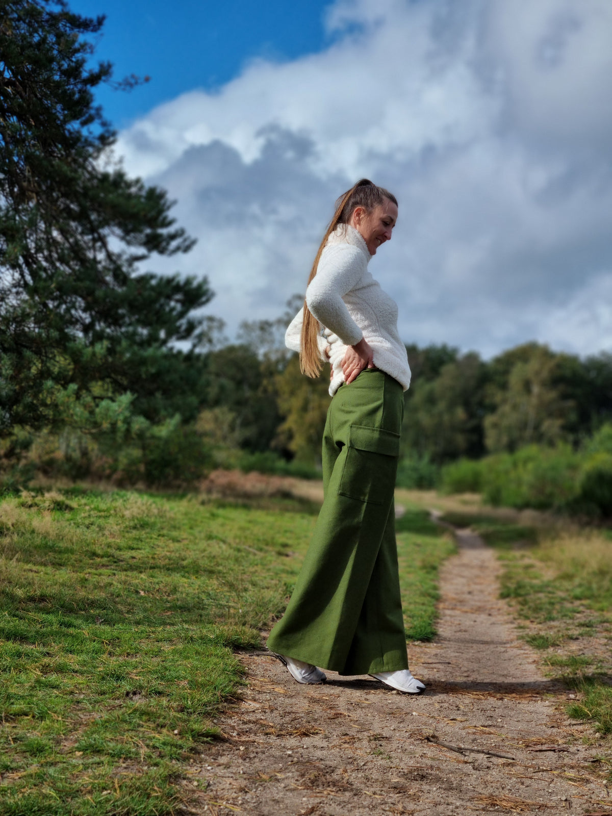 Forest Green Cotton and Hemp Trousers for Women