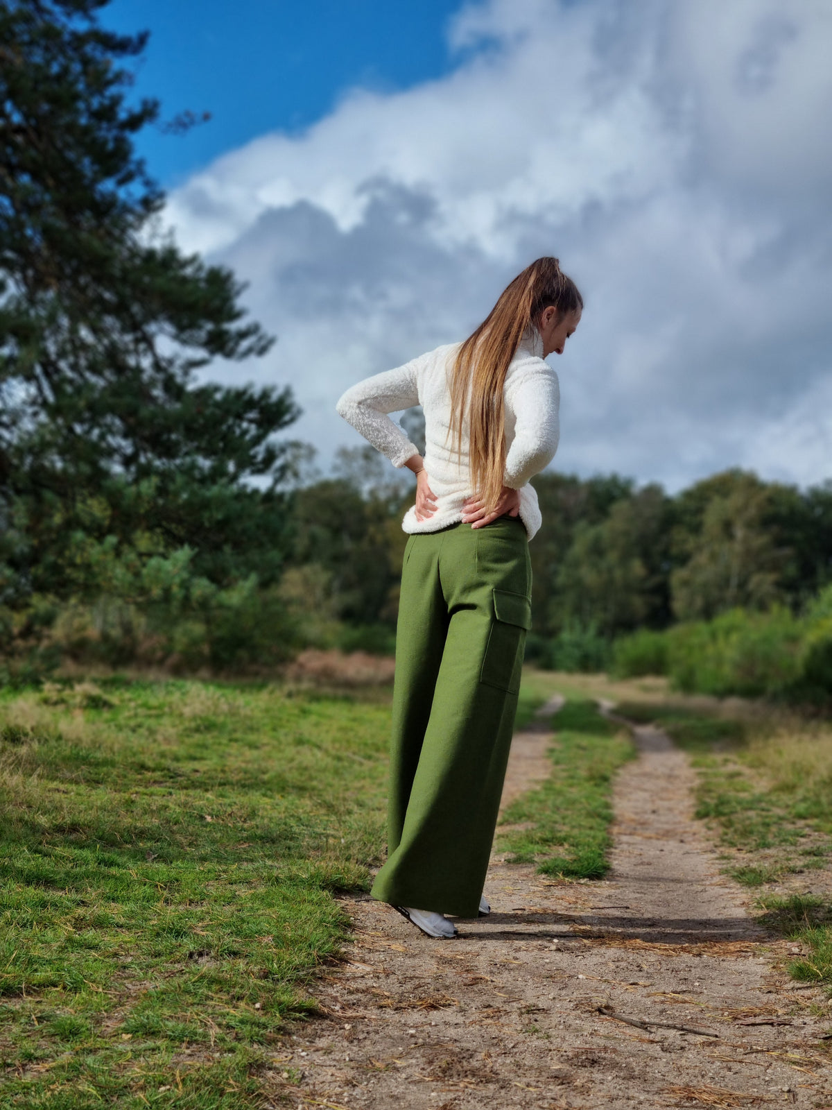 Forest Green Cotton and Hemp Trousers for Women