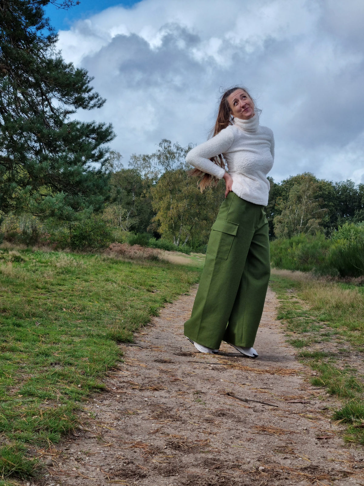 Forest Green Cotton and Hemp Trousers for Women