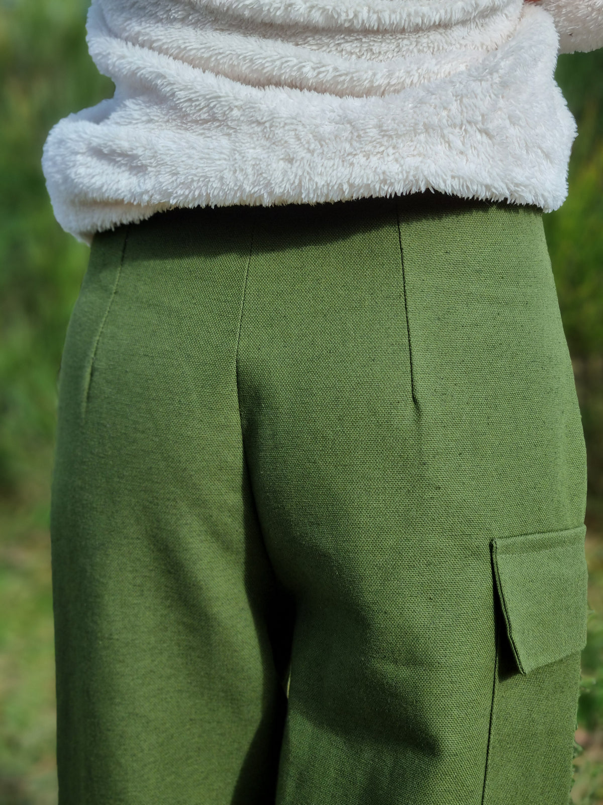 Forest Green Cotton and Hemp Trousers for Women