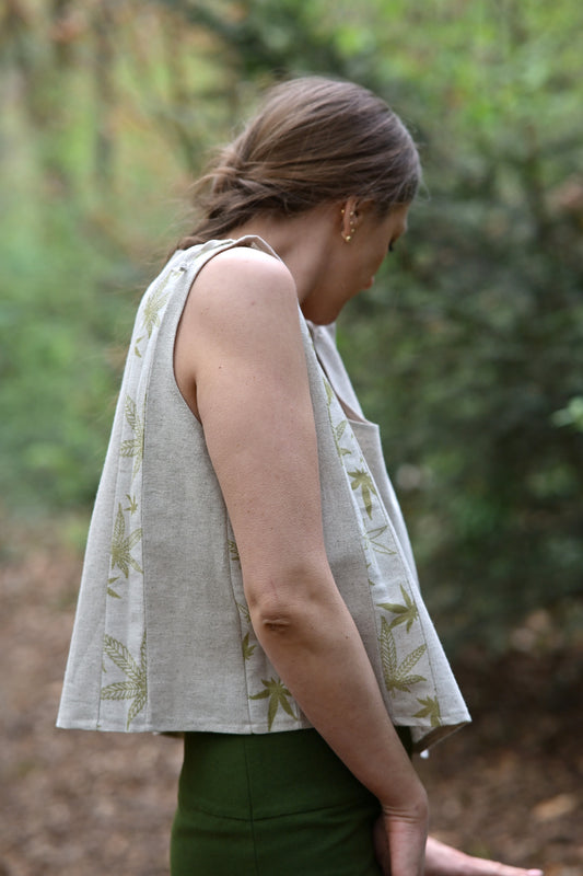 Adjustable Hemp & Cotton Top with Hemp Leaf Print