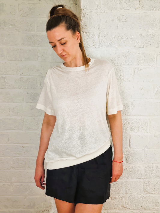 Cream Linen Knit Top – Asymmetrical