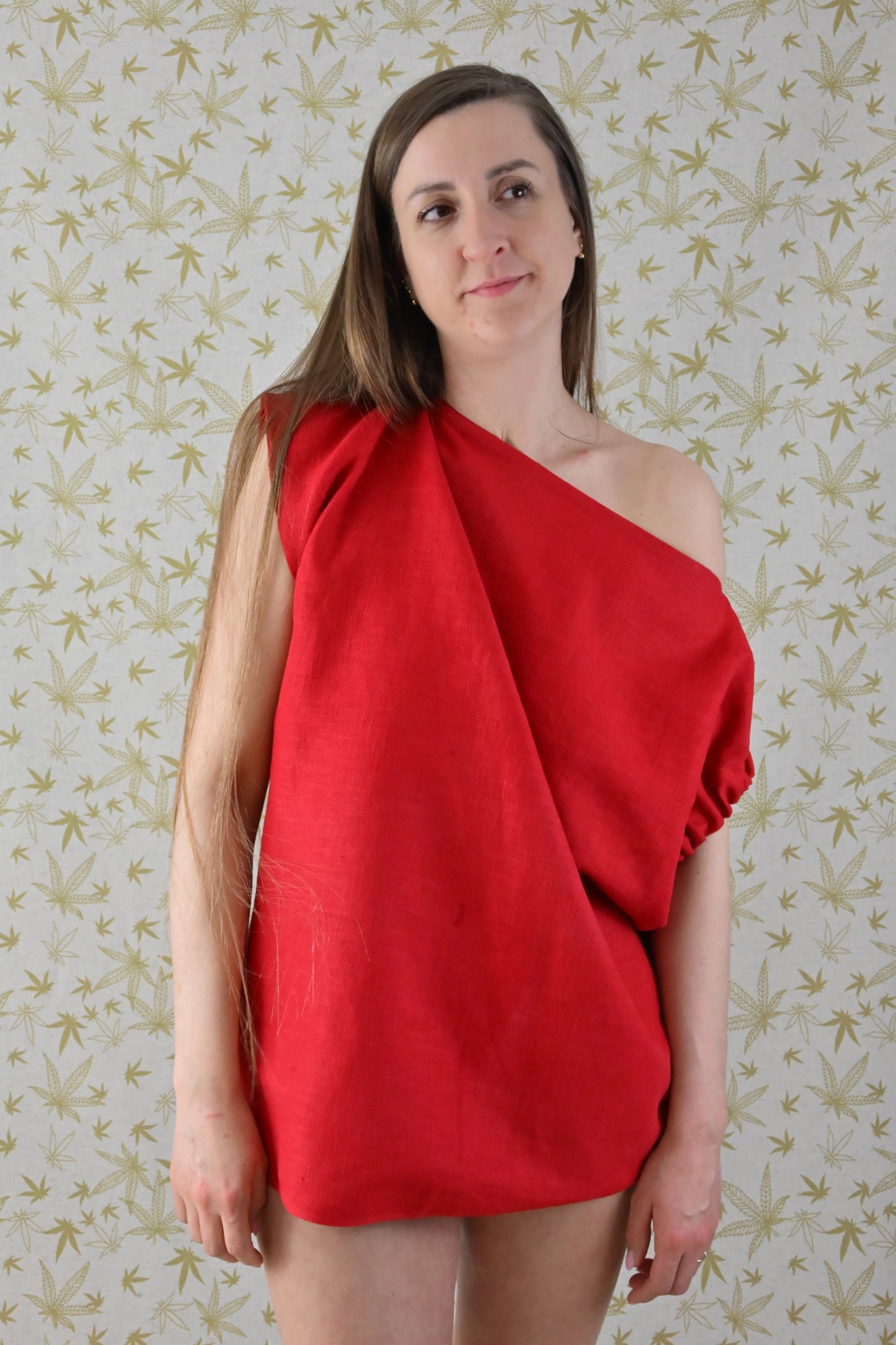 Linnen blouse – rood, asymmetrisch