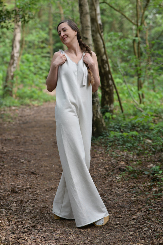 Hennep‑katoenen jumpsuit – ecru