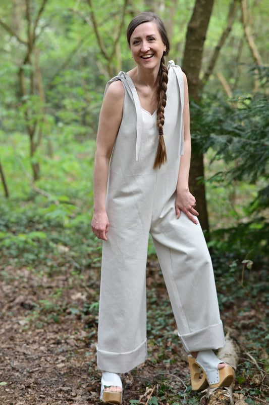 Hennep‑katoenen jumpsuit – ecru