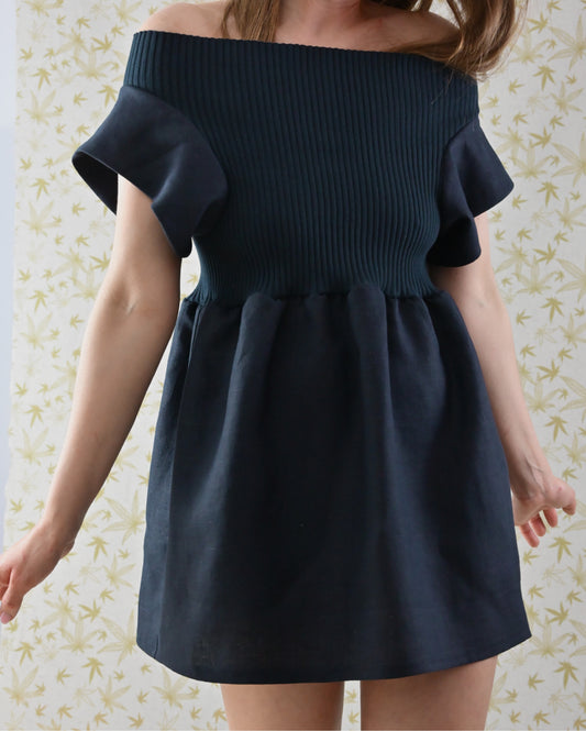 Linnen tuniekjurk – donkerblauw, kort